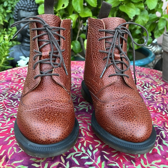 Dr. Martens Delphine Caramel Brown Brogue Detail Wingtip Ankle Boots - Picture 9 of 17